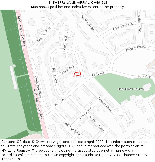 3, SHERRY LANE, WIRRAL, CH49 5LS: Location map and indicative extent of plot