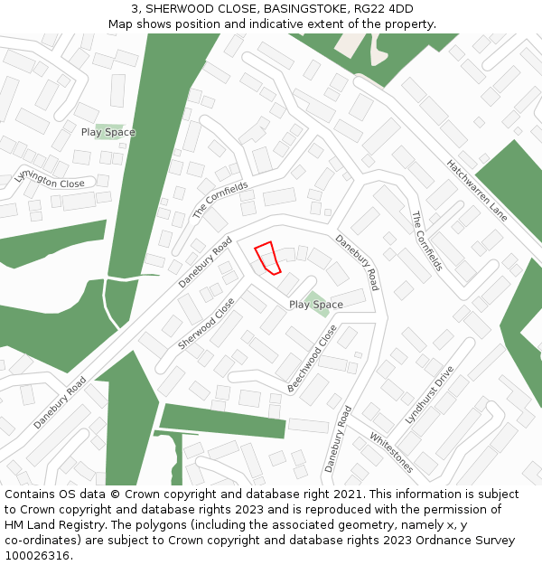 3, SHERWOOD CLOSE, BASINGSTOKE, RG22 4DD: Location map and indicative extent of plot