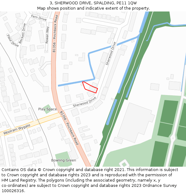 3, SHERWOOD DRIVE, SPALDING, PE11 1QW: Location map and indicative extent of plot