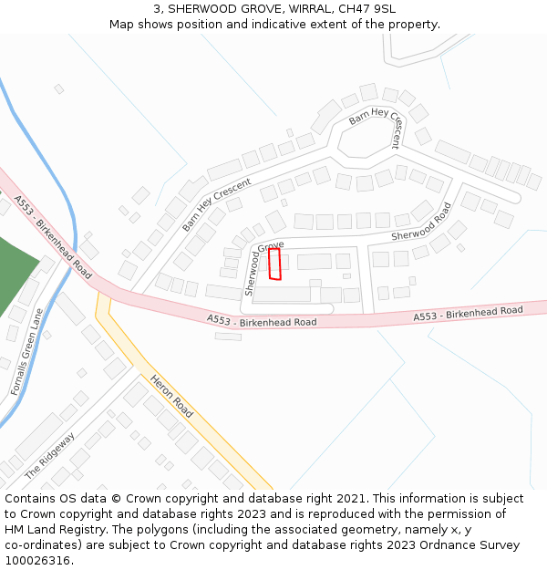 3, SHERWOOD GROVE, WIRRAL, CH47 9SL: Location map and indicative extent of plot