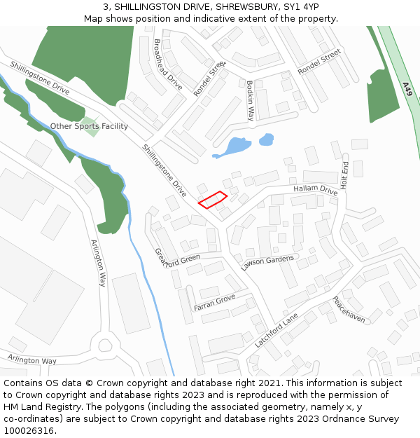 3, SHILLINGSTON DRIVE, SHREWSBURY, SY1 4YP: Location map and indicative extent of plot