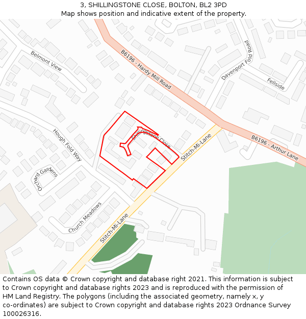 3, SHILLINGSTONE CLOSE, BOLTON, BL2 3PD: Location map and indicative extent of plot