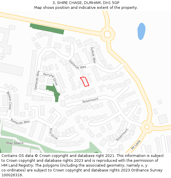 3, SHIRE CHASE, DURHAM, DH1 5GP: Location map and indicative extent of plot