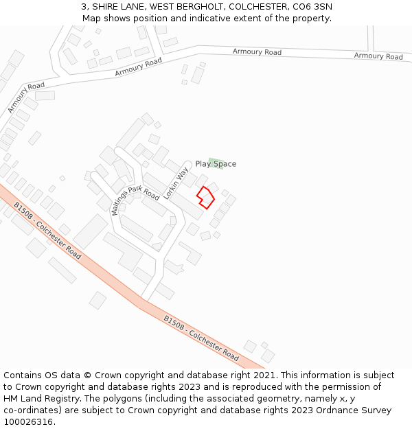 3, SHIRE LANE, WEST BERGHOLT, COLCHESTER, CO6 3SN: Location map and indicative extent of plot