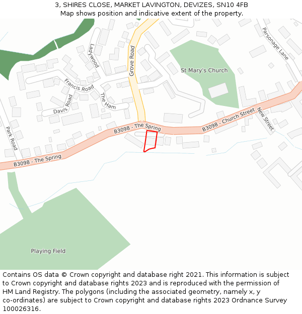 3, SHIRES CLOSE, MARKET LAVINGTON, DEVIZES, SN10 4FB: Location map and indicative extent of plot