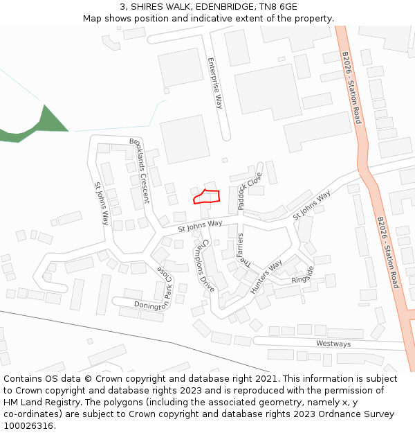 3, SHIRES WALK, EDENBRIDGE, TN8 6GE: Location map and indicative extent of plot