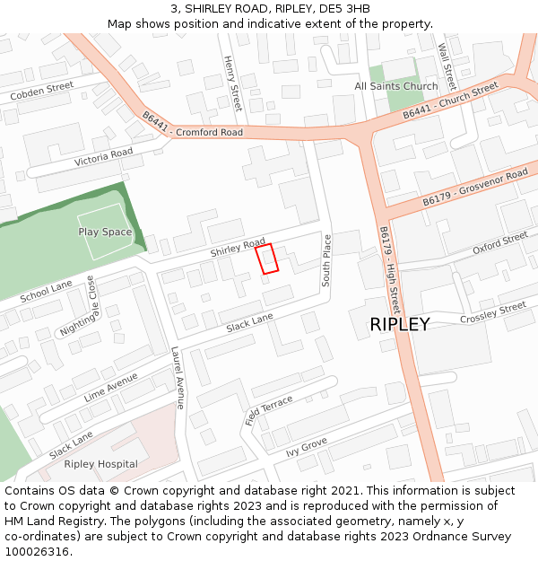 3, SHIRLEY ROAD, RIPLEY, DE5 3HB: Location map and indicative extent of plot