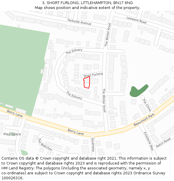 3, SHORT FURLONG, LITTLEHAMPTON, BN17 6NG: Location map and indicative extent of plot