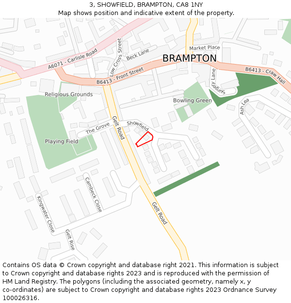 3, SHOWFIELD, BRAMPTON, CA8 1NY: Location map and indicative extent of plot