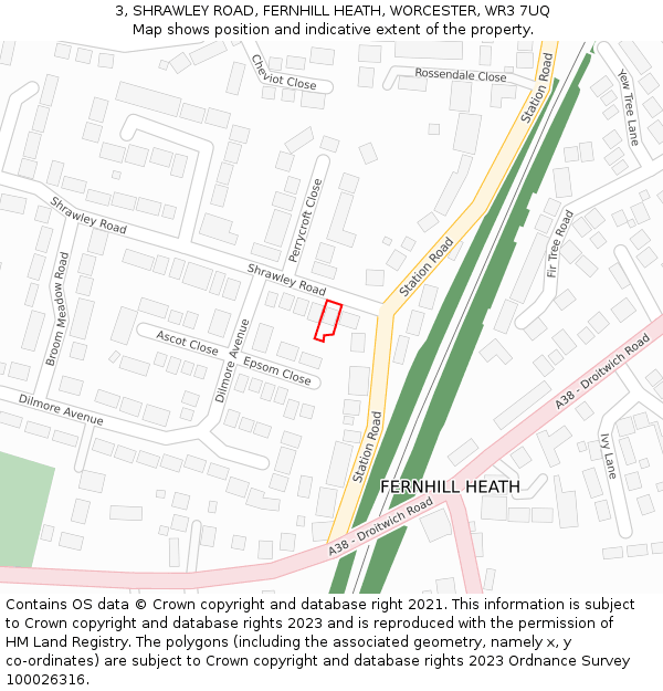 3, SHRAWLEY ROAD, FERNHILL HEATH, WORCESTER, WR3 7UQ: Location map and indicative extent of plot