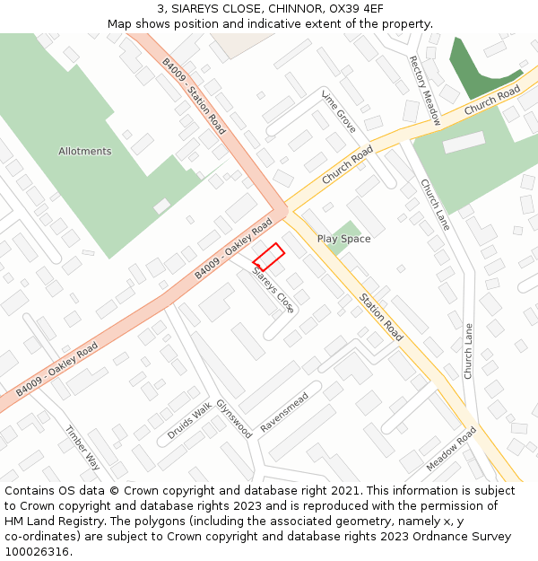 3, SIAREYS CLOSE, CHINNOR, OX39 4EF: Location map and indicative extent of plot