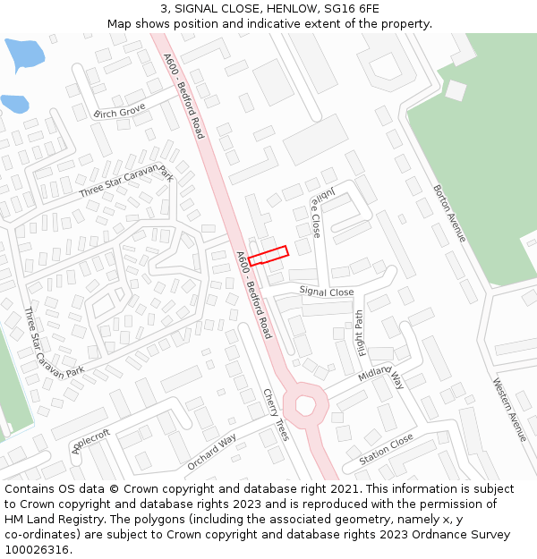 3, SIGNAL CLOSE, HENLOW, SG16 6FE: Location map and indicative extent of plot