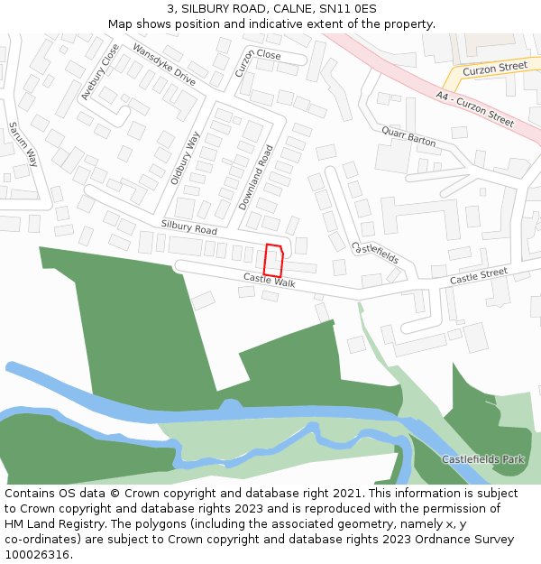 3, SILBURY ROAD, CALNE, SN11 0ES: Location map and indicative extent of plot