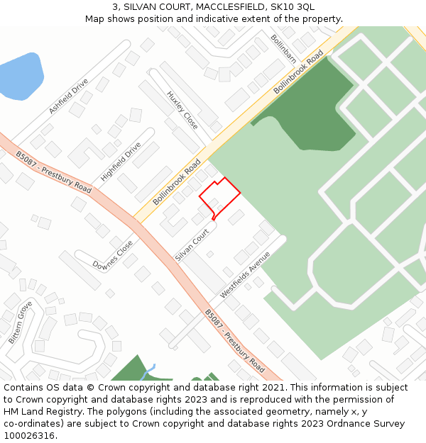 3, SILVAN COURT, MACCLESFIELD, SK10 3QL: Location map and indicative extent of plot