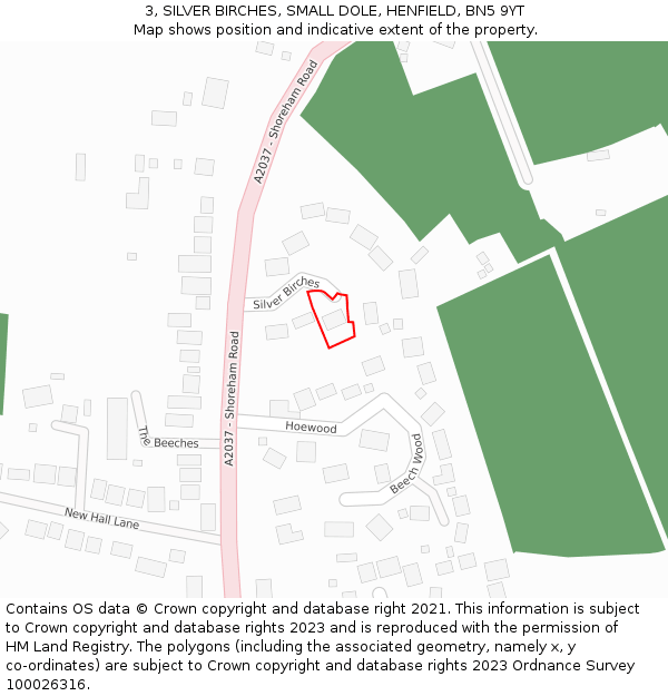 3, SILVER BIRCHES, SMALL DOLE, HENFIELD, BN5 9YT: Location map and indicative extent of plot