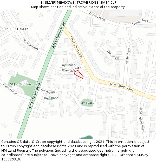 3, SILVER MEADOWS, TROWBRIDGE, BA14 0LF: Location map and indicative extent of plot