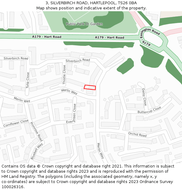 3, SILVERBIRCH ROAD, HARTLEPOOL, TS26 0BA: Location map and indicative extent of plot