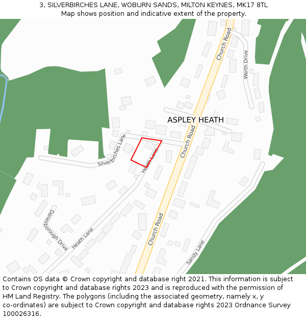 3, SILVERBIRCHES LANE, WOBURN SANDS, MILTON KEYNES, MK17 8TL: Location map and indicative extent of plot