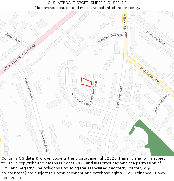 3, SILVERDALE CROFT, SHEFFIELD, S11 9JP: Location map and indicative extent of plot