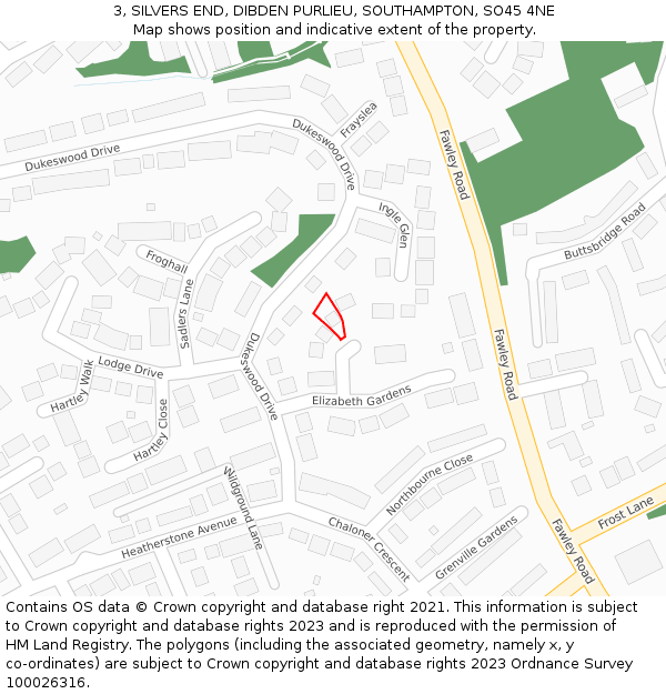 3, SILVERS END, DIBDEN PURLIEU, SOUTHAMPTON, SO45 4NE: Location map and indicative extent of plot