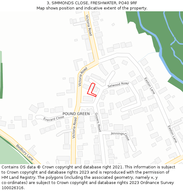 3, SIMMONDS CLOSE, FRESHWATER, PO40 9RF: Location map and indicative extent of plot