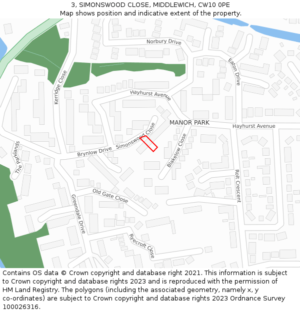 3, SIMONSWOOD CLOSE, MIDDLEWICH, CW10 0PE: Location map and indicative extent of plot