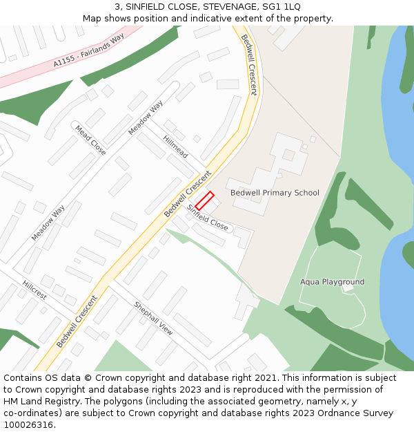 3, SINFIELD CLOSE, STEVENAGE, SG1 1LQ: Location map and indicative extent of plot