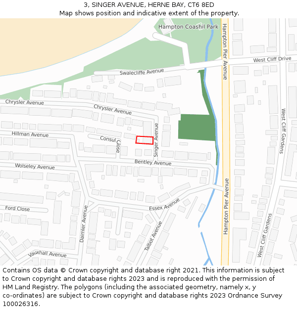 3, SINGER AVENUE, HERNE BAY, CT6 8ED: Location map and indicative extent of plot