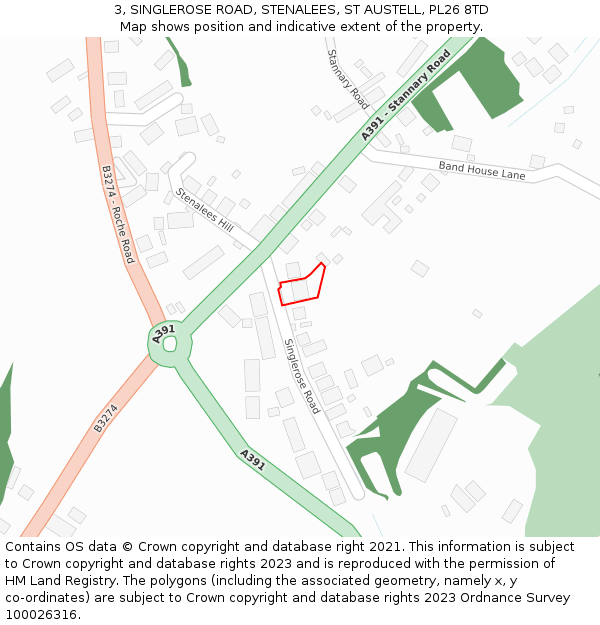 3, SINGLEROSE ROAD, STENALEES, ST AUSTELL, PL26 8TD: Location map and indicative extent of plot