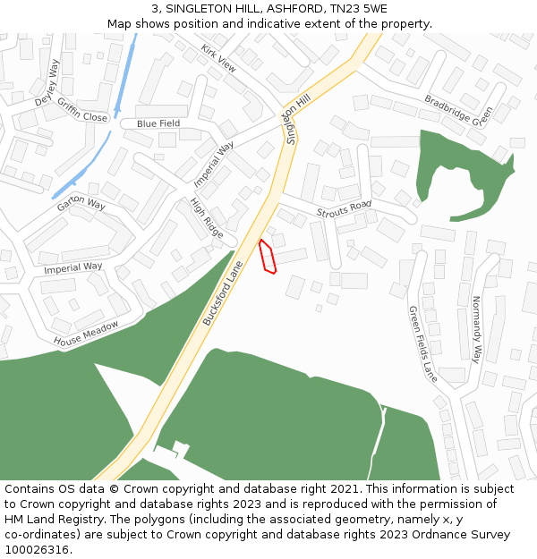 3, SINGLETON HILL, ASHFORD, TN23 5WE: Location map and indicative extent of plot
