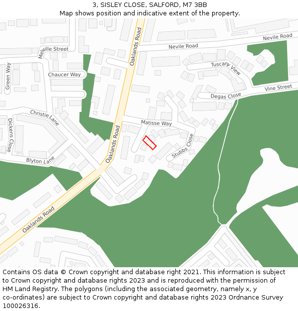 3, SISLEY CLOSE, SALFORD, M7 3BB: Location map and indicative extent of plot