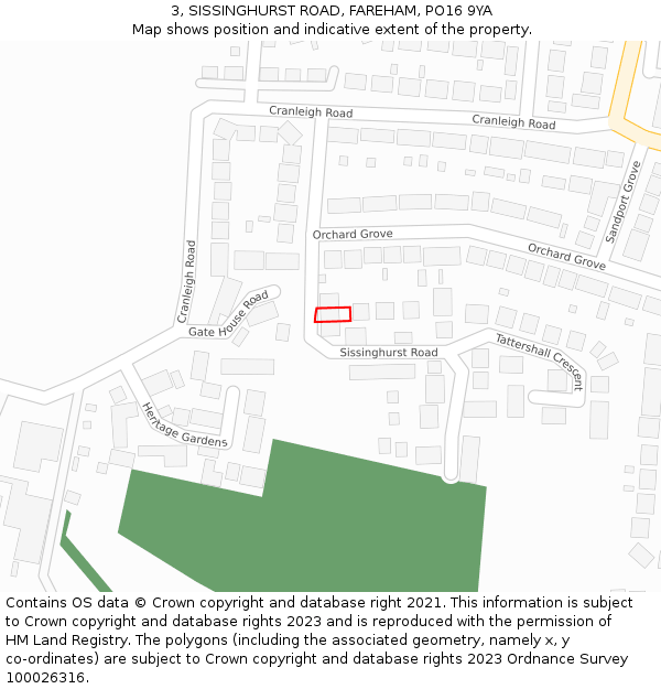 3, SISSINGHURST ROAD, FAREHAM, PO16 9YA: Location map and indicative extent of plot