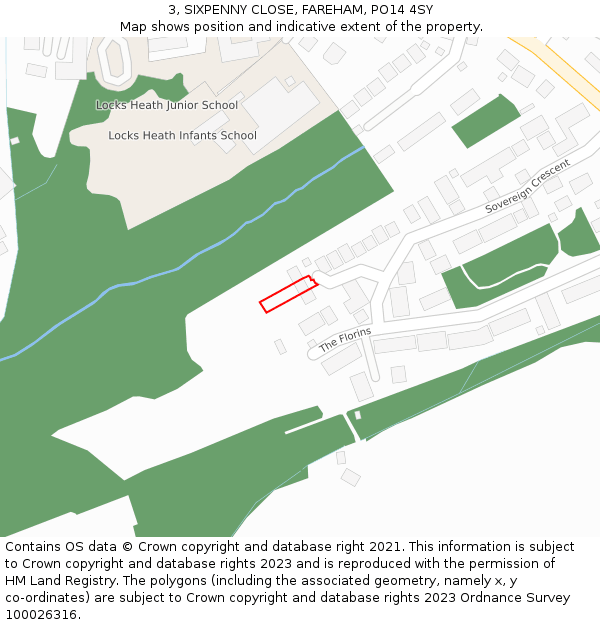 3, SIXPENNY CLOSE, FAREHAM, PO14 4SY: Location map and indicative extent of plot