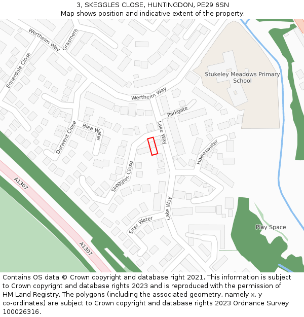 3, SKEGGLES CLOSE, HUNTINGDON, PE29 6SN: Location map and indicative extent of plot