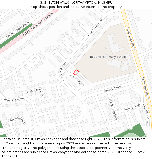3, SKELTON WALK, NORTHAMPTON, NN3 6PU: Location map and indicative extent of plot