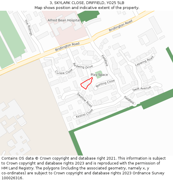 3, SKYLARK CLOSE, DRIFFIELD, YO25 5LB: Location map and indicative extent of plot
