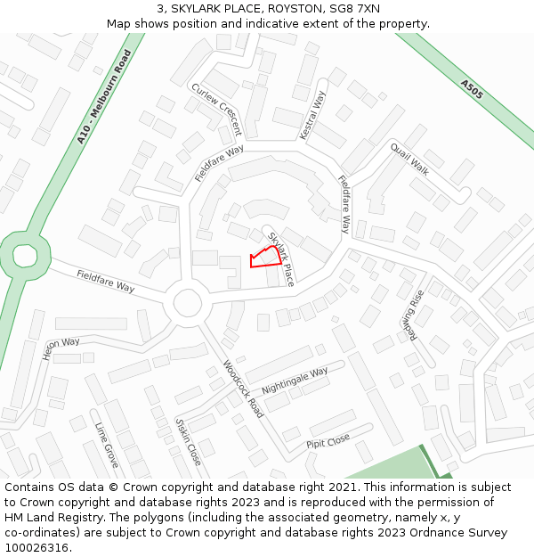 3, SKYLARK PLACE, ROYSTON, SG8 7XN: Location map and indicative extent of plot