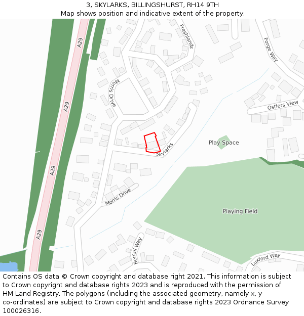 3, SKYLARKS, BILLINGSHURST, RH14 9TH: Location map and indicative extent of plot