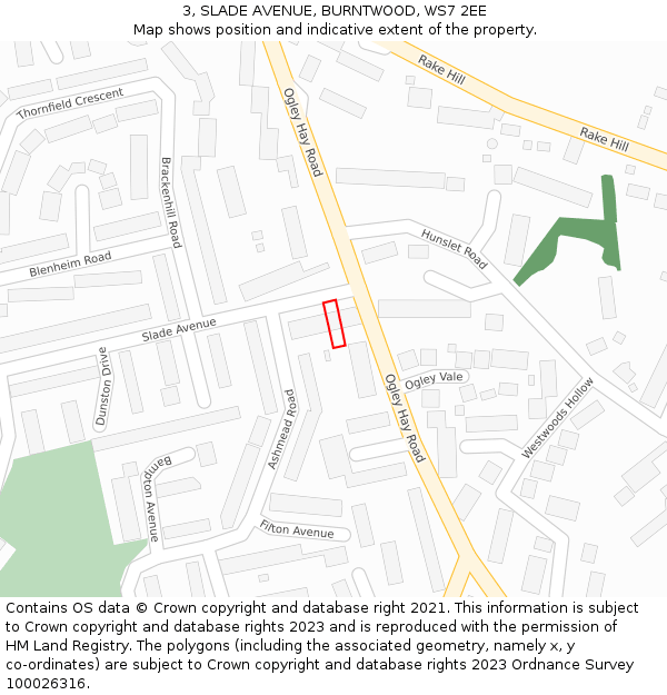 3, SLADE AVENUE, BURNTWOOD, WS7 2EE: Location map and indicative extent of plot