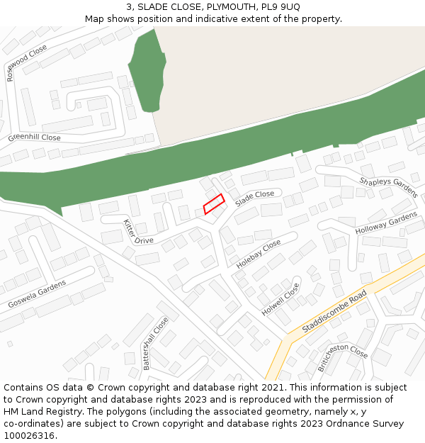 3, SLADE CLOSE, PLYMOUTH, PL9 9UQ: Location map and indicative extent of plot