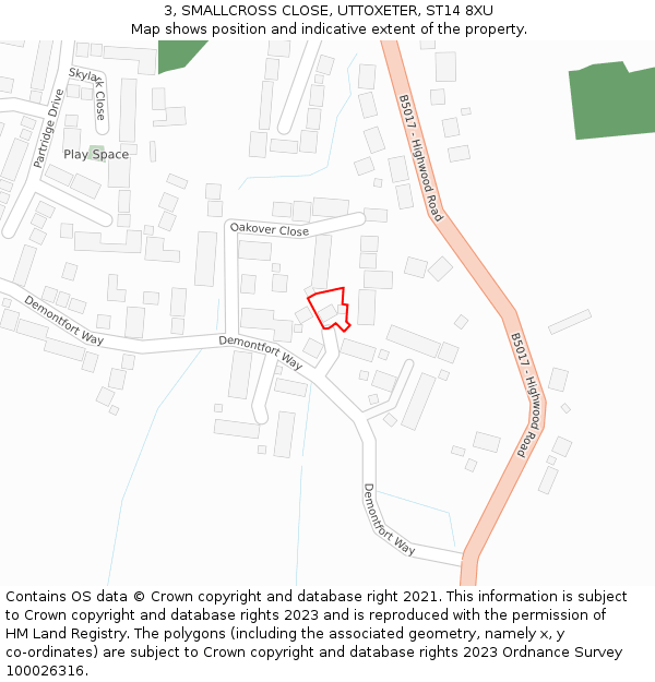 3, SMALLCROSS CLOSE, UTTOXETER, ST14 8XU: Location map and indicative extent of plot