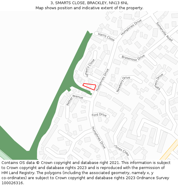 3, SMARTS CLOSE, BRACKLEY, NN13 6NL: Location map and indicative extent of plot