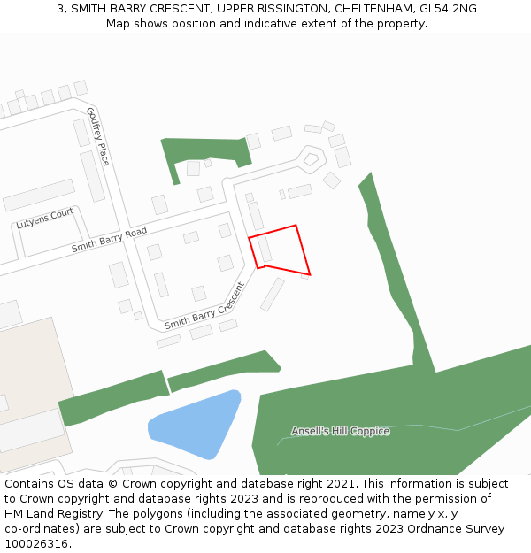 3, SMITH BARRY CRESCENT, UPPER RISSINGTON, CHELTENHAM, GL54 2NG: Location map and indicative extent of plot