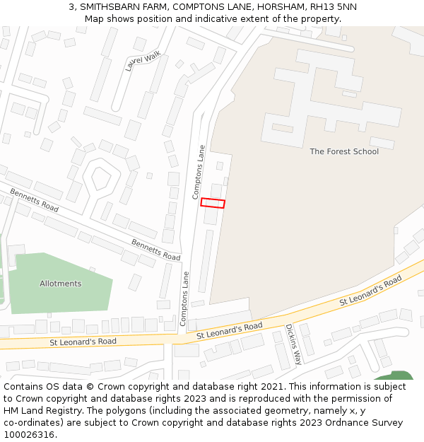 3, SMITHSBARN FARM, COMPTONS LANE, HORSHAM, RH13 5NN: Location map and indicative extent of plot