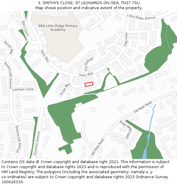 3, SMITHYS CLOSE, ST LEONARDS-ON-SEA, TN37 7SU: Location map and indicative extent of plot