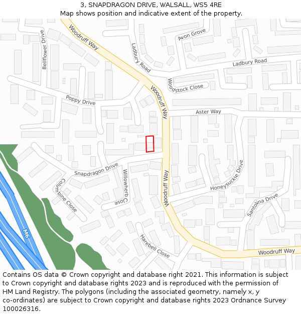 3, SNAPDRAGON DRIVE, WALSALL, WS5 4RE: Location map and indicative extent of plot