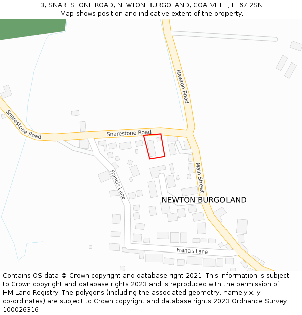 3, SNARESTONE ROAD, NEWTON BURGOLAND, COALVILLE, LE67 2SN: Location map and indicative extent of plot