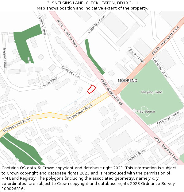 3, SNELSINS LANE, CLECKHEATON, BD19 3UH: Location map and indicative extent of plot