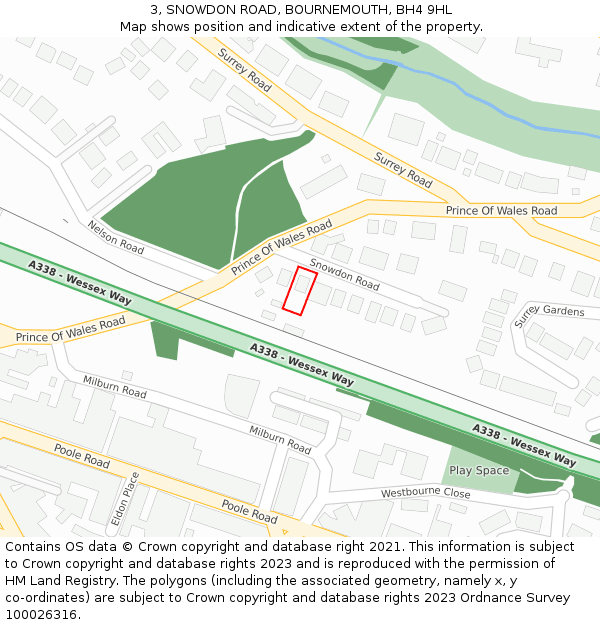 3, SNOWDON ROAD, BOURNEMOUTH, BH4 9HL: Location map and indicative extent of plot