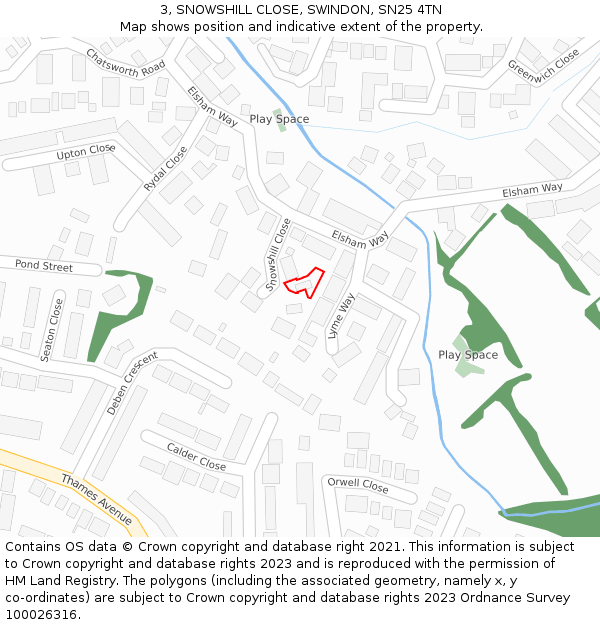 3, SNOWSHILL CLOSE, SWINDON, SN25 4TN: Location map and indicative extent of plot